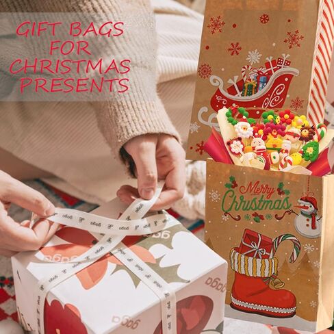 أكياس هدايا عيد الميلاد من COLOGO، 24 حقيبة عيد الميلاد، 8 تصميمات لأكياس ورق كرافت لعيد الميلاد، 8.26 بوصة × 6 بوصة × 3.15 بوصة أكياس تهنئة فارغة للعطلات بمقابض in Kuwait