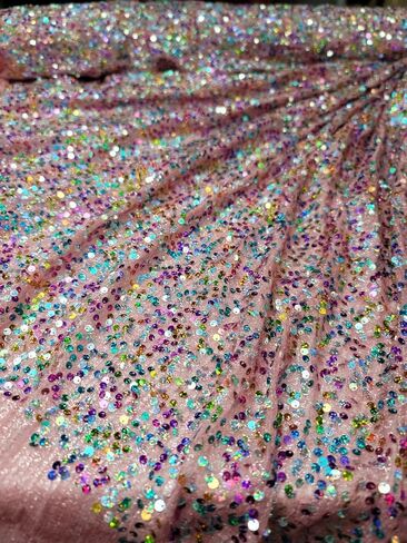 Multicolor Sequin Coral Stretch Fabric - Perfect for Party Dresses, Costumes, and Decorations (1) in Saudi Arabia