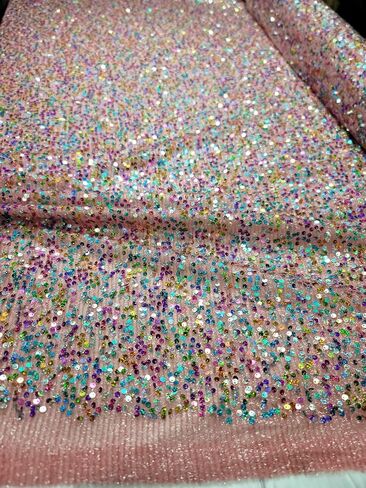Multicolor Sequin Coral Stretch Fabric - Perfect for Party Dresses, Costumes, and Decorations (1) in Saudi Arabia