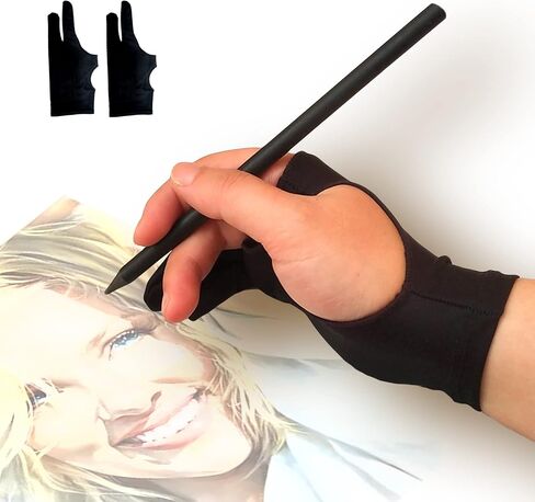 picoggo Drawing Glove, 3-Layer Palm Rejection Digital Art Glove for Graphic Tablet, Artist Gloves with Two Fingers for iPad, Paper Sketching, Smudge Guard (2 PCS, Lager) in Saudi Arabia