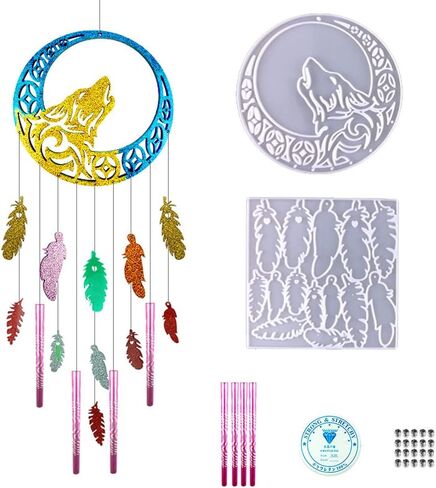 Playing Mold Epoxy Resin Mold, Wolf Shape Feather Dream Catcher Silicone Molds for DIY Wind Bell, Keychain Earring Pendants, Wall Hanging Decoration, Jewelry, Aromatherapy Plaster in Kuwait