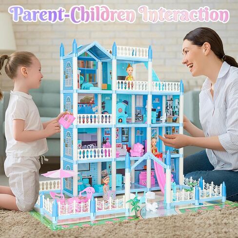 بيت الدمى المكون من 4 قصص من 7 إلى 8 سنوات، بيت الدمى الحلم مع ملحقات الأثاث، 3 دمى، أضواء، بيوت الدمى للأطفال الصغار من عمر 4 إلى 5 سنوات للفتيات والأولاد الذين يتظاهرون كوخ هدية للأطفال بعمر 3 سنوات فما فوق in Kuwait