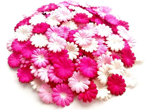 TH 50 pcs. Daisy Paper Flowers 25 mm. Mixed Tone Pink Petal Flower die cuts Mulberry Paper Flower Craft Handmade Wedding Scrapbook for so Many Card Craft Projects in Saudi Arabia