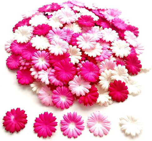 TH 50 pcs. Daisy Paper Flowers 25 mm. Mixed Tone Pink Petal Flower die cuts Mulberry Paper Flower Craft Handmade Wedding Scrapbook for so Many Card Craft Projects in Saudi Arabia