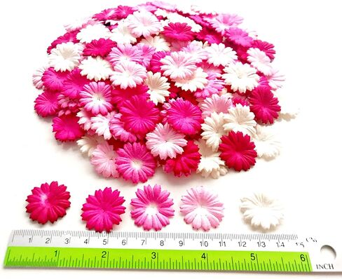 TH 50 pcs. Daisy Paper Flowers 25 mm. Mixed Tone Pink Petal Flower die cuts Mulberry Paper Flower Craft Handmade Wedding Scrapbook for so Many Card Craft Projects in Saudi Arabia