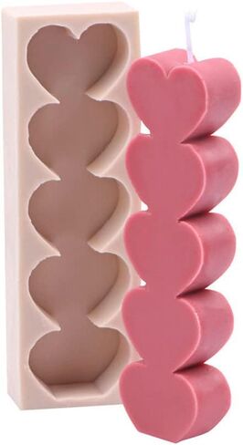 Ovatt 5-Hearts-Shaped Scent Candle Mold, Silicone Mold for Making Candles, Soaps, Ice, Chocolates and DIY Resin Crafts in Kuwait