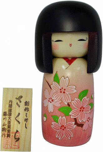 Usaburo Sosaku Kokeshi Doll Cherry Blossoms Kimono Girl 2013-14 Made in Japan in Saudi Arabia