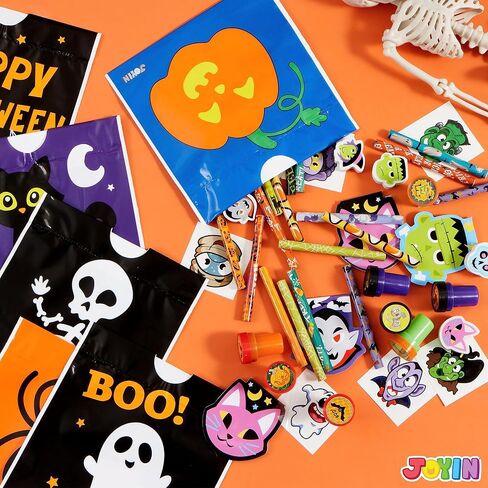 JOYIN 168 Pcs 24 Pack Assorted Halloween Art and Craft Stationery Kids Gift Set Trick or Treat Party Favor Toy Including Halloween Bag, Notepads, Stamps, Pencils, Stickers and Temporary Tattoos in Saudi Arabia