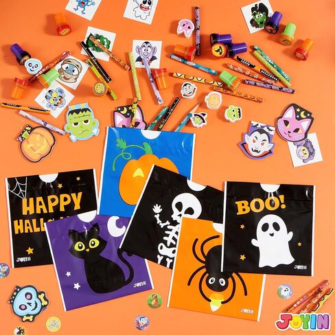 JOYIN 168 Pcs 24 Pack Assorted Halloween Art and Craft Stationery Kids Gift Set Trick or Treat Party Favor Toy Including Halloween Bag, Notepads, Stamps, Pencils, Stickers and Temporary Tattoos in Saudi Arabia