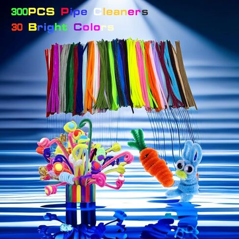 300 قطعة من لوازم تنظيف الأنابيب اليدوية، لوازم حرفية جذعية من الشنيل متعددة الألوان للفنون والحرف اليدوية وأفكار المشروعات لتزيين المنزل (12 بوصة × 6 مم) in Kuwait