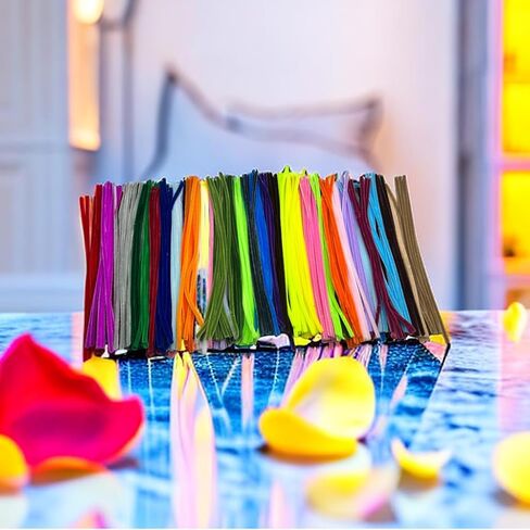 300 قطعة من لوازم تنظيف الأنابيب اليدوية، لوازم حرفية جذعية من الشنيل متعددة الألوان للفنون والحرف اليدوية وأفكار المشروعات لتزيين المنزل (12 بوصة × 6 مم) in Kuwait