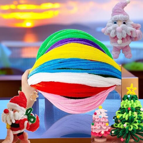 300 قطعة من لوازم تنظيف الأنابيب اليدوية، لوازم حرفية جذعية من الشنيل متعددة الألوان للفنون والحرف اليدوية وأفكار المشروعات لتزيين المنزل (12 بوصة × 6 مم) in Kuwait