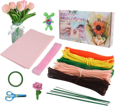 Locisne 316PCS DIY Pipe Cleaner Crafts Supplies - Chenille Stems Sunflower Craft Figures Supplies Set Gift & Craft Art, Creative Crafts Decorations for Kids Women in Kuwait