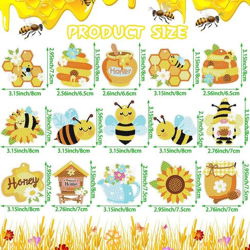 15 Pcs Bee DIY 5D Diamond Painting Keychain Spring Nature Full Drill Making Key Chains Key Ring Diamond Art Keychains Pendant DIY Diamond Accessories for Spring Summer Easter Decor (Bee Style) in Saudi Arabia
