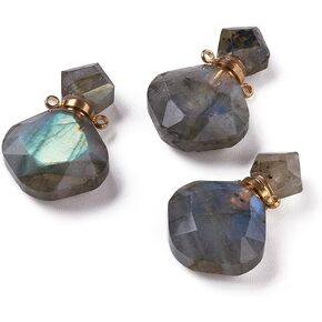 KitBeads 1 pc Natural Healing Stone Amazonite Perfume Bottle Pendants Gemstone Charm Pendant for Jewelry Making Rhombus Gold Color