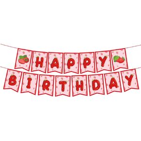 GLASNES Strawberry Happy Birthday Banner Strawberry Birthday Party Decorations Baby Shower Summer Fruit Birthday Party