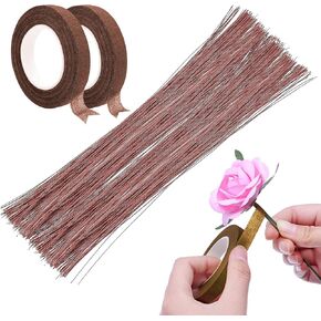 Floral Arrangement Tool Kit, Woohome 200 PCS Floral Wire and 2 PCS Floral Tape for Crafts Bouquet Stem Wreath Making Flower Arrangement Supplies (Green, 23.6 Inch)