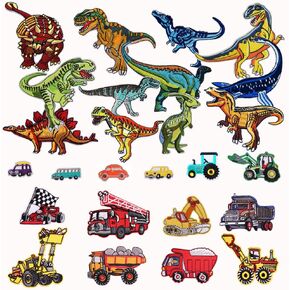 Solasocool Iron on Patches-26Pcs Cool Dinosaur&Car Embroidered Sew On/Iron On Patch Applique for Clothing,Jackets,Backpacks,Jeans,Hats in Kuwait