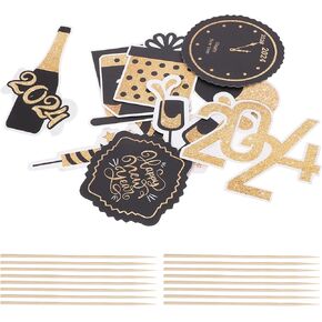 ABOOFAN Happy New Year Cupcake Toppers 12pcs 2024 Gold Glitter New Years Cake Picks Appetizers Toothpicks New Years Eve Party Supplies Dessert Decorations