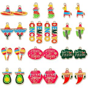 CEALXHENY 24/36PCS Mexican Charms Cinco De Mayo Charms for Jewelry Making, Colorful Enamel Cactus Pinata Chili Sombrero Fiesta Pendant Charms DIY Crafts Mexican Accessories