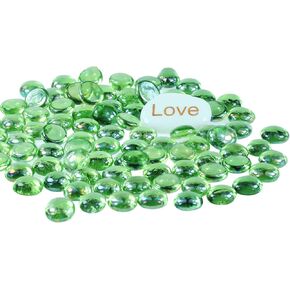 Lechloris Flat Glass Marbles(2LB) - Glass Beads for Vase - Flat Glass Marbles - Glass Gems for Fish Tank,Home Decor - Fire Glass Beads for Fire Pit Green in Kuwait