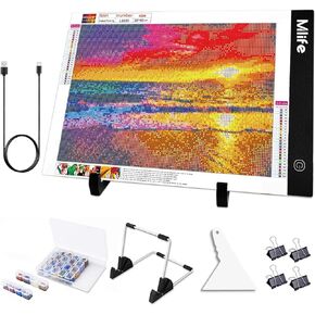 Mlife Diamond Art Painting A4 LED Light Pad - Dimmable Light Board Kit, Apply to Full Drill & Partial Drill 5D Diamond Art with Detachable Stand and Clips