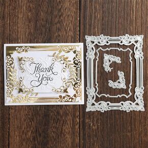 Lace Flower Frame Metal Die Cuts, Wedding Lace Edge Hole Rectangular Frame Cutting Dies Cut Stencils for DIY Scrapbooking Album Decorative Embossing Paper Dies Card Making in Kuwait