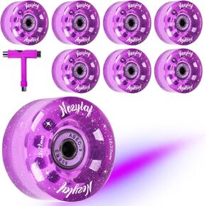 Nezylaf 8 Pack 32 x 58mm, 82A Quad Roller Skate Wheels with Multi-Function Portable Skateboard T Tool for Double Row Skating,Replacment Accessories Suitable for Outdoor or Indoor