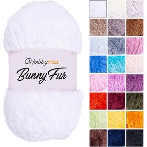 HobbyMia Bunny Fur Yarn - 100g, 100m/109yds - 100% Micropolyester - Bulky (5) - Puffy Fur Yarn - Fluffy Yarn for Crocheting (11976 - Biscuit, 1 Skein)