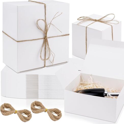 30 قطعة من علب الهدايا البيضاء، 3 أحجام من علب الهدايا مع أغطية، هدايا مقترحة لوصيفات العروس مع خيوط بطول 33 قدمًا لهدايا وصيفات العروس، هدايا الكريسماس، هدايا الزفاف، التخرج، هدايا حفلات أعياد الميلاد، عيد الأم in Kuwait