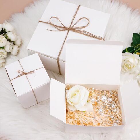 30 قطعة من علب الهدايا البيضاء، 3 أحجام من علب الهدايا مع أغطية، هدايا مقترحة لوصيفات العروس مع خيوط بطول 33 قدمًا لهدايا وصيفات العروس، هدايا الكريسماس، هدايا الزفاف، التخرج، هدايا حفلات أعياد الميلاد، عيد الأم in Kuwait