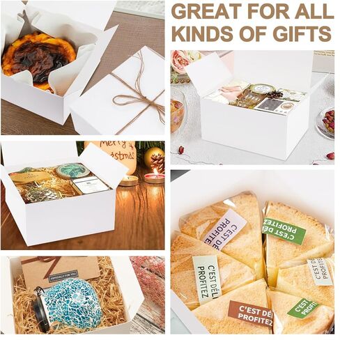 30 قطعة من علب الهدايا البيضاء، 3 أحجام من علب الهدايا مع أغطية، هدايا مقترحة لوصيفات العروس مع خيوط بطول 33 قدمًا لهدايا وصيفات العروس، هدايا الكريسماس، هدايا الزفاف، التخرج، هدايا حفلات أعياد الميلاد، عيد الأم in Kuwait