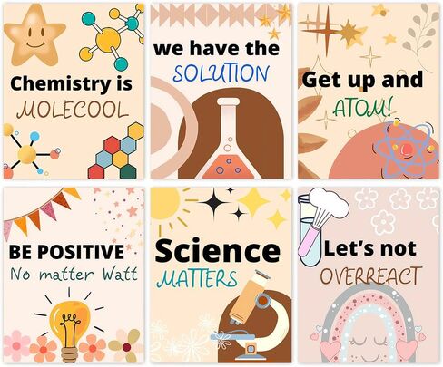 QIAOJI Science Classroom Posters, Chemical Science Art Prints, School Laboratory Wall Art,Classroom Middle School Laboratory Library Study Decor, Set of 6 (8"x10" Unframed) in Kuwait