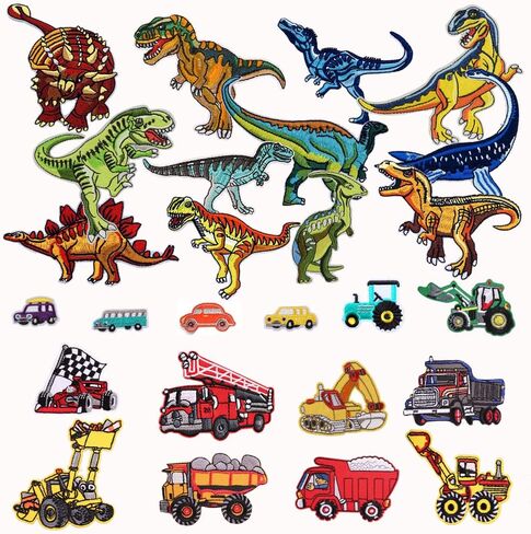 Solasocool Iron on Patches-26Pcs Cool Dinosaur&Car Embroidered Sew On/Iron On Patch Applique for Clothing,Jackets,Backpacks,Jeans,Hats in Kuwait