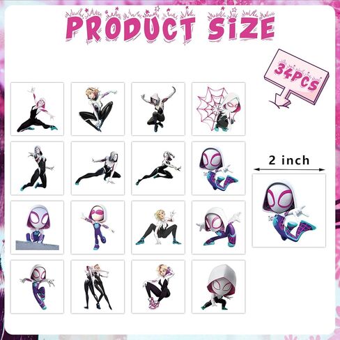 لوازم حفلات أعياد الميلاد من سبايدر جيرل هيرو، 34 قطعة من هدايا حفلات الوشم المؤقت، آمنة على البشرة وقابلة للإزالة، ملصقات وشم زائفة لهدايا حفلات أعياد الميلاد ذات طابع سبايدر هيرو تضيف بعض السحر لمظهرك in Kuwait