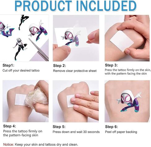 لوازم حفلات أعياد الميلاد من سبايدر جيرل هيرو، 34 قطعة من هدايا حفلات الوشم المؤقت، آمنة على البشرة وقابلة للإزالة، ملصقات وشم زائفة لهدايا حفلات أعياد الميلاد ذات طابع سبايدر هيرو تضيف بعض السحر لمظهرك in Kuwait