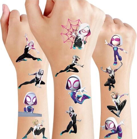 لوازم حفلات أعياد الميلاد من سبايدر جيرل هيرو، 34 قطعة من هدايا حفلات الوشم المؤقت، آمنة على البشرة وقابلة للإزالة، ملصقات وشم زائفة لهدايا حفلات أعياد الميلاد ذات طابع سبايدر هيرو تضيف بعض السحر لمظهرك in Kuwait