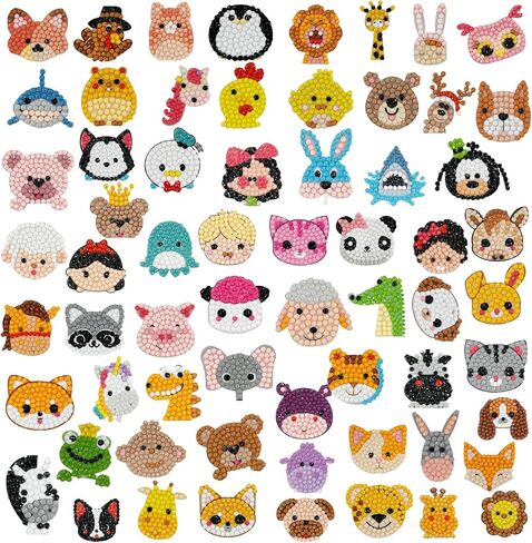 sinceroduct 64PCS 5D DIY Diamond Painting Stickers Kits for Kids and Adult Beginners - Shaped Paint Marked with Diamonds by Numbers, Diamond Art for Kids Art and Crafts, Kids Gift in Kuwait