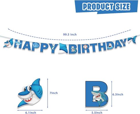 زينة حفلات اعياد الميلاد على شكل سمكة قرش، لوازم حفلات بطابع القرش للاولاد الصغار - لافتة وكعك وكب كيك وبالونات. دوامة معلقة، نظارات قرش، لافتة قرش in Kuwait