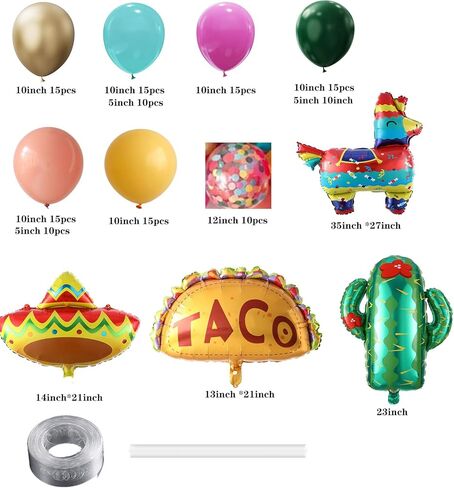 135 قطعة من بالونات عيد الميلاد الصيفية من بالونار مع بالونات للأولاد والبنات وديكورات حفلات أعياد الميلاد المكسيكية وأعياد ميلاد الأطفال وحفلات استقبال المولود الجديد وسلسلة بالونات الذكرى السنوية. (زاهى الألوان) in Kuwait