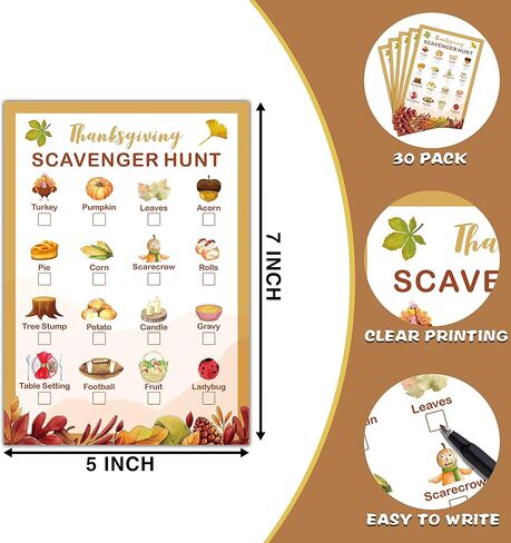 لعبة البحث عن الكنز لعيد الشكر - بطاقات ألعاب حفلات اليقطين الخريفية، أنشطة الخريف للأطفال، صيد العطلات للأطفال، ديكورات لوازم حفلات عيد الشكر (30 حزمة)-01 in Saudi Arabia