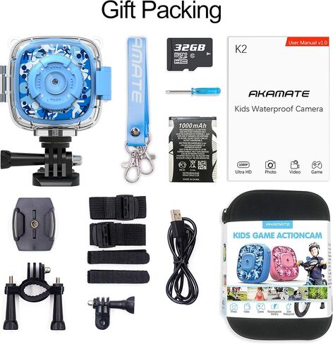 Kids Action Camera Waterproof Video Digital Children Cam 1080P HD Sports Camera Camcorder for Boys Girls, Build-in 4Games, 32GB SD Card (Pink) in Kuwait