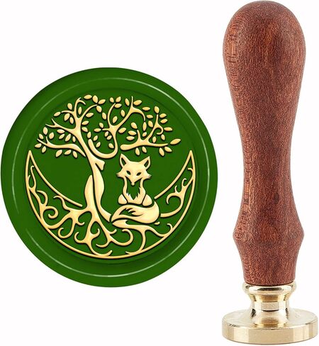 CRASPIRE Fox Wax Seal Stamp Tree of Life Sealing Wax Stamps Moon 30mm Retro Vintage Removable Brass Stamp Head with Wood Handle for Wedding Invitations Halloween Christmas Thanksgiving Gift Packing in Kuwait