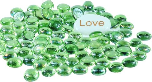 Lechloris Flat Glass Marbles(2LB) - Glass Beads for Vase - Flat Glass Marbles - Glass Gems for Fish Tank,Home Decor - Fire Glass Beads for Fire Pit Green in Kuwait