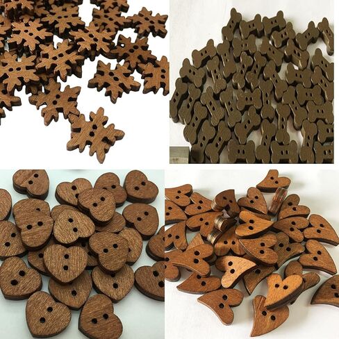 DAWN FLAME 120 قطعة من الأزرار الخشبية المتنوعة وفتحتين و12 شكلاً مختلطًا من القماش للخياطة الفنية ومجموعة لوازم الحرف اليدوية مع صندوق تخزين (12 متنوعة) in Kuwait