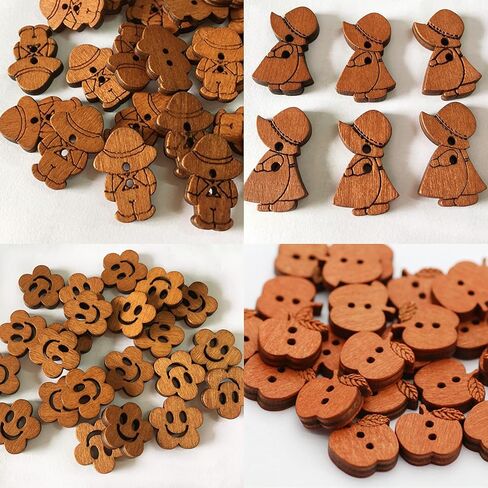 DAWN FLAME 120 قطعة من الأزرار الخشبية المتنوعة وفتحتين و12 شكلاً مختلطًا من القماش للخياطة الفنية ومجموعة لوازم الحرف اليدوية مع صندوق تخزين (12 متنوعة) in Kuwait