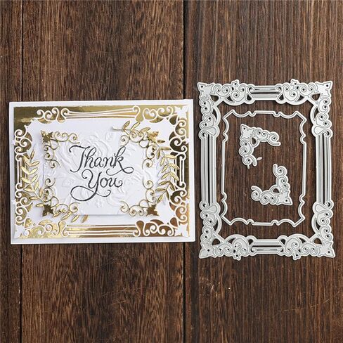 Lace Flower Frame Metal Die Cuts, Wedding Lace Edge Hole Rectangular Frame Cutting Dies Cut Stencils for DIY Scrapbooking Album Decorative Embossing Paper Dies Card Making in Kuwait