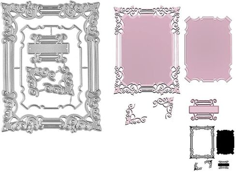 Lace Flower Frame Metal Die Cuts, Wedding Lace Edge Hole Rectangular Frame Cutting Dies Cut Stencils for DIY Scrapbooking Album Decorative Embossing Paper Dies Card Making in Kuwait