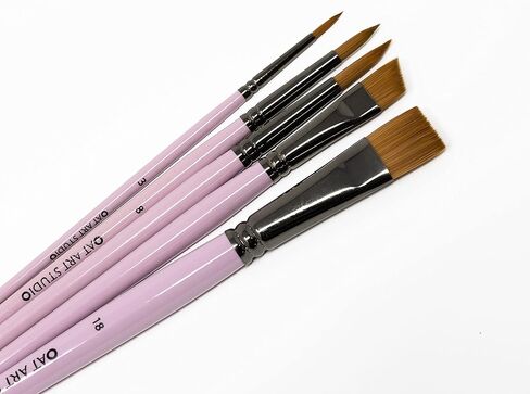 OAT ART STUDIO Watercolor Brush Set Premium Synthetic Sable 5 Mixed Tips (Flat, Angle and Round) Art Paintbrushes Set for Watercolor/Gouache/Face Painting in Kuwait