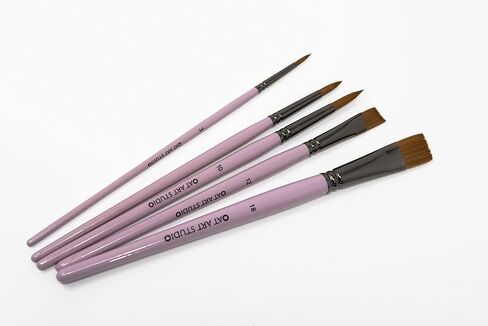 OAT ART STUDIO Watercolor Brush Set Premium Synthetic Sable 5 Mixed Tips (Flat, Angle and Round) Art Paintbrushes Set for Watercolor/Gouache/Face Painting in Kuwait